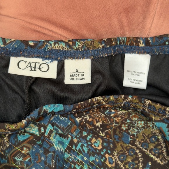 Cato Midi Skirt Blue Brown Paisley Print Elastic Waist Sheer Overlay Size S - Picture 7 of 7